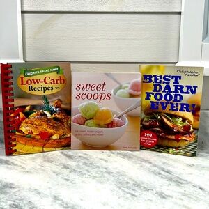 3 cookbooks. Low-carb recipes, sweet scoops, best darn food ever.